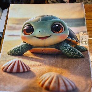 Cute Turtle Beach Kitchen Towel And A Pair Of Yellow Turtle Earrings Set
